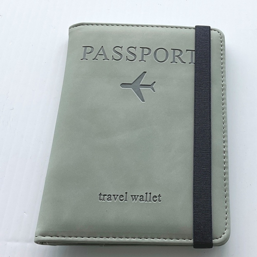 2 Passport Holder Suede Look Sage Green Elastic Strap Travel Wallet New